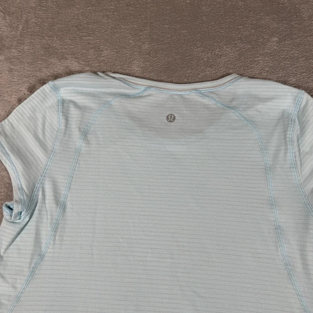 Lululemon‎ Another Mile Shirt Womens 4 Blue Stripe Short Sleeve Crew Running
